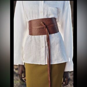 Zara tied embossed leather sash belt, 2025, floral embossed